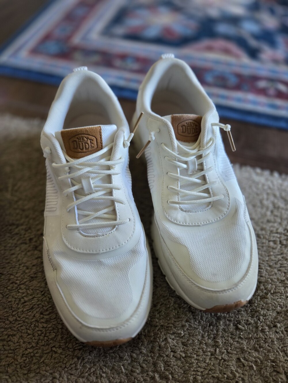 Hey Dude Men's Cream-White Sneakers with Tan Accents